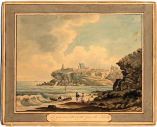 Tynemouth Castle från norr, tidigt 1800-tal (akvarell)