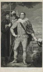 Landstigning av Christopher Columbus, graverad av David Edwin (1776-1841)