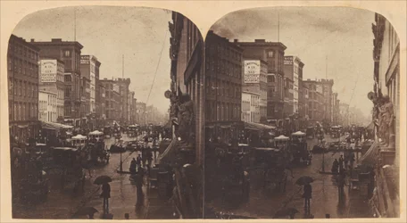 Broadway in the Rain, troligen hämtad från 308 eller 310 Broadway, New York City, ca. 1860-talet.