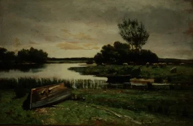 Sjön med roddbåtar (olja på duk)