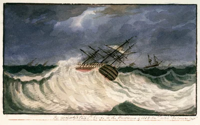 HMS "St George" under orkanen 1805, ca 1805 (akvarell)