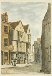 Ser från Peter Street in i Bear Lane, mot Castle Green (penna och akvarell på papper)