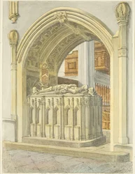 Tomb of Robert Fitzharding, död 1170, i Bristol Cathedral (penna och akvarell på papper)