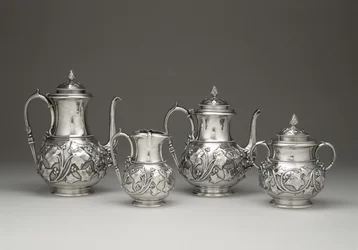 Kaffe- och teservering, c. 1856-1859 (silver och elfenben)