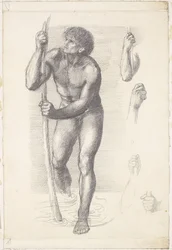 Manlig nakenbild - studie för St Christopher