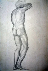 Studie av en stående naken, ca 1873 (penna på papper)
