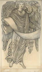 Ängel med rulla - figur nummer åtta, 1880 (krita på papper)