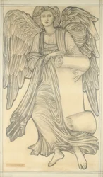 Ängel med rulla - figur nummer nio, 1880 (krita på papper)