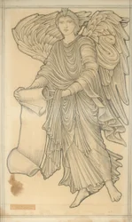 Ängel med rulla - figur nummer tio, 1880 (krita på papper)