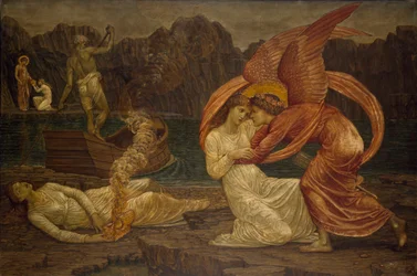 Cupid och Psyche - Palace Green Murals - Psyche tar emot kistan från Proserpine, 1881