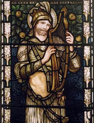 King David Harping, 1876 (målat glas)