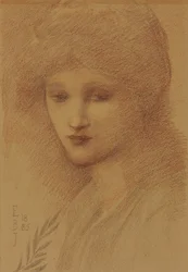 Porträtt av Laura Lyttelton, ny hyresgäst, med hennes ögon nedfällda, 1885