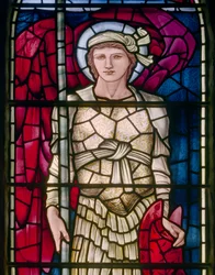 Rottingdean, St Margaret, Morris & Co., Edward Burne-Jones, East Window, St Michael detalj, 1893