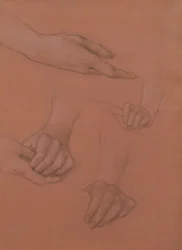 Studies of Hands for the Portrait of Mary Gaskell (svartvit krita på papper)