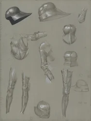 Studies of a Suit of Armour, 1875 (grafit, tvätt, wc och kroppsfärg på papper)