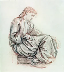 Study for The Fates (penna och röd krita på papper)