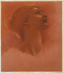Studie av huvudet på en flicka, tittar upp till höger, c.1871