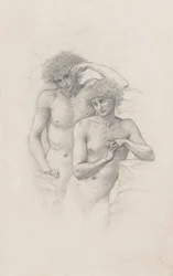 Studie av två manliga nakenbilder för "Arthur i Avalon", omkring 1885