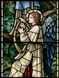 Wilden, All Saints, Morris & Co., Edward Burne-Jones, John Henry Dearle (1859-1932), Angels Of Paradise, Angel Musicians, detalj, 1902-1914, Louisa, Alfred, The Baldwins, Premiärminister, Methodist, Wo