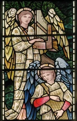 Wilden, All Saints, Morris & Co., Edward Burne-Jones, John Henry Dearle (1859-1932), Angels Of Paradise, Angel Musicians, detalj, 1902-1914, Louisa, Alfred, The Baldwins, Premiärminister, Methodist, Wo