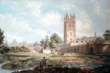 Magdalen College och bron, Oxford, från floden
