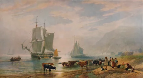 En sommarkväll: Landing Cattle, 1858, 1935