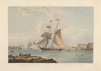 Mary, Joshua Collings, kapten, på väg in i hamnen i La Valletta på ön Malta, 5 dec. 1835