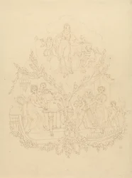 Kvinnliga figurer och Putti som spelar musikinstrument