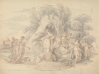Telemachus och mentor landar på ön Calypso