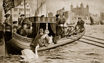 Catherine Howard förs upp i tornet, illustration från "Hutchinson