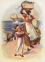 Illustration till Masterman Ready av Captain Marryat (färglitografi)