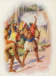 Illustration till Masterman Ready av Captain Marryat (färglitografi)