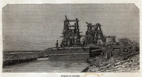 Muddrar på Suezkanalen, teckning av Grenet, för att illustrera en utflykt till Suezkanalen 1862 av Paul Merruau. Gravyr i "" Le tour du monde"", redigerad av Edouard Charton
