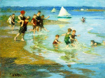 Barn som leker på stranden