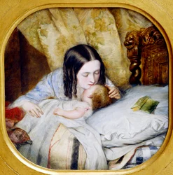 Nattkyssen. En mor kysser sitt barn, som just har somnat. Målning av Edward Hughes (1832 - 1908), 1900-talet. Lyon, Musée des Beaux-Arts
