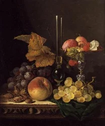 Stilleben med frukt och nötter