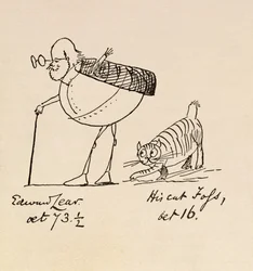 Edward Lear 73 och en halv och hans katt Foss, 16 år