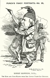 Punch tecknad: Robert Browning, engelsk poet och dramatiker (gravyr)