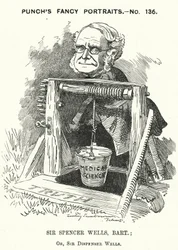 Punch tecknad: Thomas Spencer Wells, engelsk läkare, kirurg till drottning Victoria (gravyr)
