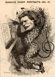""Anton Rubinstein (1829-1894) Rysk pianist, kompositör och dirigent, grundare av St Petersburgs konservatorium. Under konsertsäsongen i London 1881 tjänade han omkring 10 000 pund. En av hans kompositioner var en opera ""Demon"" (1875). Tecknad av Edwa
