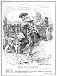 Lloyd George förbereder sig för att skicka sitt "husdjurslamm", "Folkets budget", för att offras och dödas av House of Lords, 1909