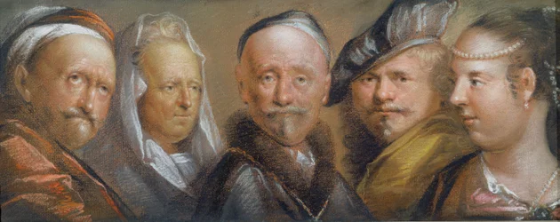 Studier av fem huvuden efter Rembrandt (pastell på kopparplåt)