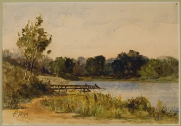 Landskap med hamn och vatten (#37), ca. 1880 (akvarell på papper)