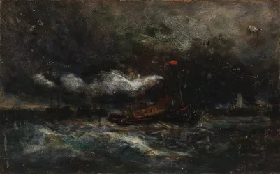 Squall, Brenton Light (båt i storm, fyr i bakgrunden)