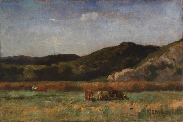 Utan titel (landskap med betande kor, kullar)