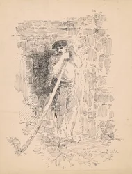 Stående manlig bonde, ca 1878 (penna och svart bläck på vävt papper)