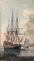 Vy över Hans Majestäts fartyg Inflexible, början av 1800-talet (akvarell)
