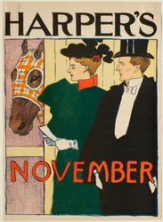 Dam och herre utanför hästbox, november Harper