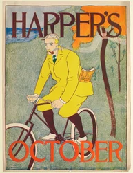 Man i gul kostym på cykel, Harper