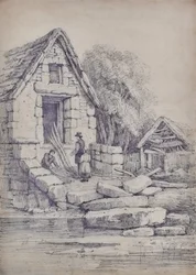Landskap med ett hus